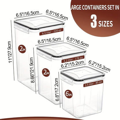 Lot de 10 récipients hermétiques de conservation des aliments avec couvercles – Organiseurs sans BPA pour céréales, farine, sucre et riz, inclut verre doseur, étiquettes et feutre