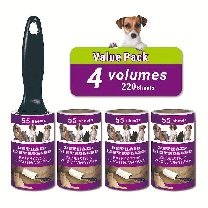 Rouleau adhésif anti-poils d'animaux avec recharges - Rouleau collant ultra-adhésif pour poils de chien et de chat sur les meubles, tapis et vêtements - Kit de rouleau anti-peluches portable (4, 6, 10 ou 15 pièces)