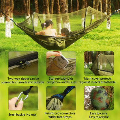 Hamac de camping double 3-en-1 avec moustiquaire et pare-soleil – Léger, portable et durable, idéal pour le camping, la randonnée, le trekking et les pique-niques dans les parcs, 7 coloris au choix