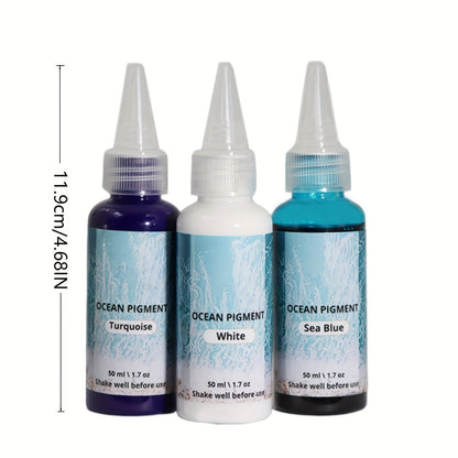 Kit de peinture pour résine effet vague océan, 3 couleurs : blanc, bleu océan et bleu profond, pigment à base d'huile haute concentration, teinture résistante à la décoloration pour créations artistiques en résine époxy, 50 ml chacune
