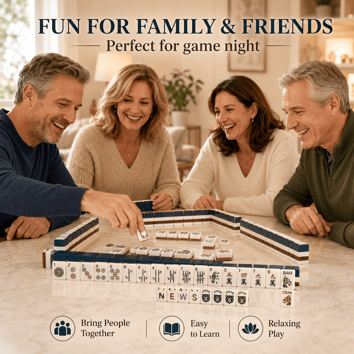 Jeu de Mah-jong américain 160 tuiles avec 4 dés - Tuiles en acrylique thème ours noir, design 4 couches, jeu de plateau facile à lire pour réunions de famille et fêtes | Cadeau de vacances amusant pour adultes