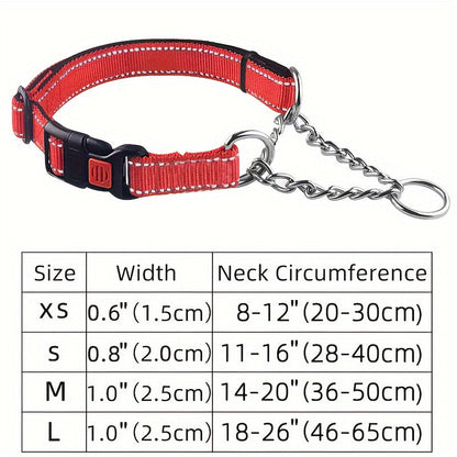 Martingale Dog Collar with Stainless Steel Chain – Heavy-Duty Soft Padded Reflective Training Collar with Quick-Release Buckle for Small, Medium & Large Dogs, 5 Colors