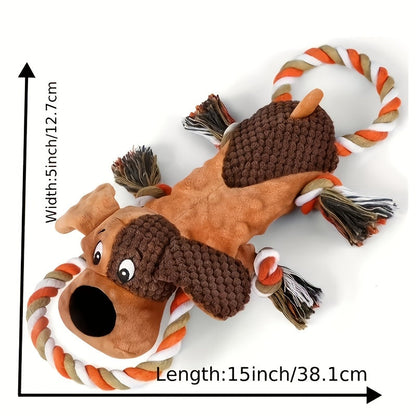 Large Squeaky Plush Dog Toys with Pull Rope & Crinkle Ears for Aggressive Chewers – Interactive Tug of War Chew Toys for Small, Medium & Large Dogs, Bear, Lion & Leopard Designs