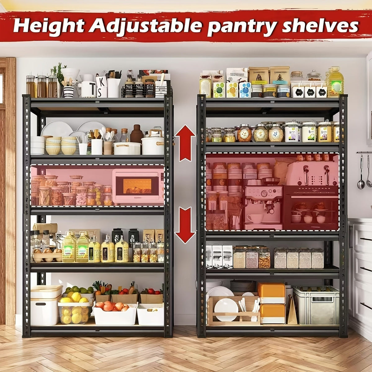 Étagère de rangement robuste en métal à 5 niveaux pour garage, 907 kg (2000 lb) – Étagère de rangement en acier réglable de 152 à 183 cm pour garage, sous-sol, garde-manger, cuisine et entrepôt, assemblage sans outils, noir