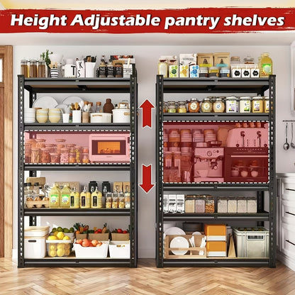 Étagère de rangement robuste en métal à 5 niveaux pour garage, 907 kg (2000 lb) – Étagère de rangement en acier réglable de 152 à 183 cm pour garage, sous-sol, garde-manger, cuisine et entrepôt, assemblage sans outils, noir