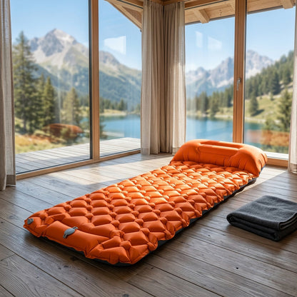 Matelas de camping gonflable - Matelas ultraléger avec oreiller et pompe à pied intégrée, tapis compact et portable pour la randonnée, le trekking, les voyages en voiture, la plage et le camping sous tente, couleurs variées