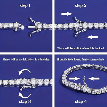 Bracelet tennis en moissanite pour femme en argent sterling 925 – Bracelet à pierre de naissance taille facettée brillant fait main, 7"/8"/9", sac cadeau de luxe inclus