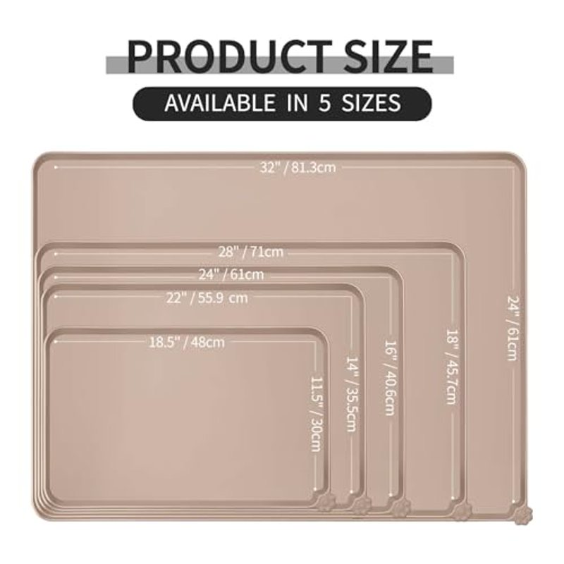 Tapis de nourrissage pour animaux en silicone 47 x 29 cm - Set de table imperméable et antidérapant pour gamelles de chien et chat, tapis avec rebord surélevé facile à nettoyer pour les mangeurs désordonnés, compatible lave-vaisselle, taupe