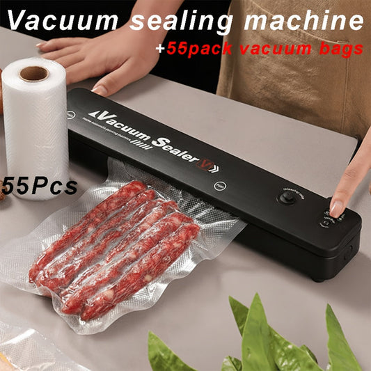 Kit de machine de mise sous vide avec 55 sacs, scelleuse automatique pour la conservation et le stockage des aliments, cuisson sous vide à basse température, appareil de cuisine domestique pratique - Noir, Blanc