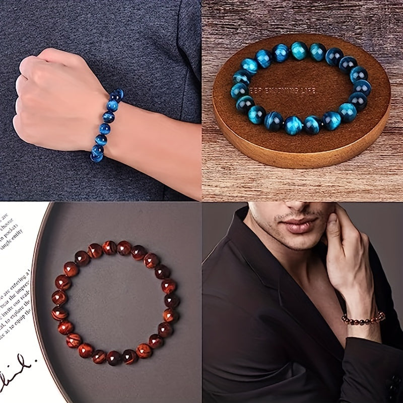 Lot de 10 bracelets extensibles en pierres naturelles de 8 mm, style vintage, perles rondes empilables, unisexe, pour homme et femme, cadeau de vacances