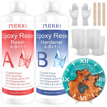 Kit de résine époxy ultra transparente en 2 parties, sans bulles, résistante au jaunissement, autonivelante pour comptoirs, tables rivière, moulage, revêtement, travaux manuels - 32oz 72oz durcissement rapide 1 gallon avec pompe
