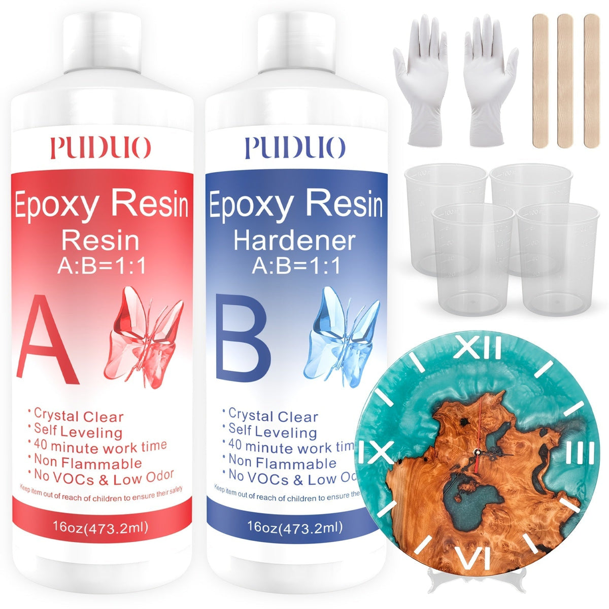 Kit de résine époxy ultra transparente en 2 parties, sans bulles, résistante au jaunissement, autonivelante pour comptoirs, tables rivière, moulage, revêtement, travaux manuels - 32oz 72oz durcissement rapide 1 gallon avec pompe