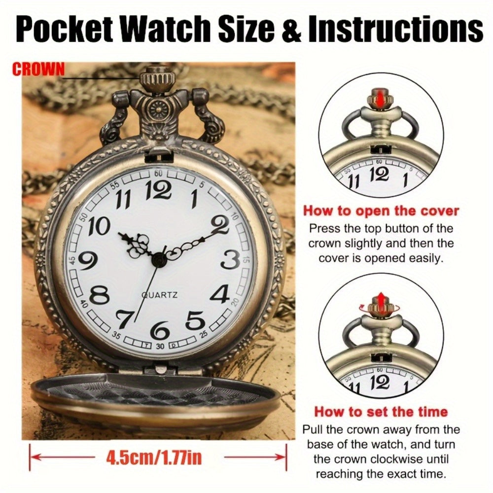 Ensemble de 2 montres de poche en bronze vintage – Mouvement à quartz, cadran rond classique, boîtier en alliage de zinc, bracelet sans nickel, style ancien – Cadeau idéal pour Noël, un anniversaire, une remise de diplôme ou la Saint-Valentin