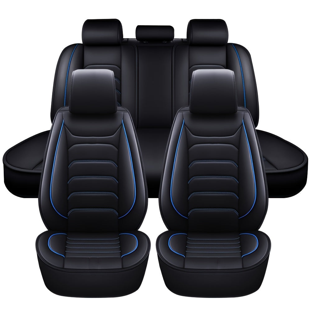 Housses de siège auto en similicuir, ensemble complet 5 places – Protection intégrale 360° imperméable, rembourrage en mousse souple, revêtement antidérapant, ajustement universel pour voitures, camions, berlines et SUV, 6 couleurs disponibles