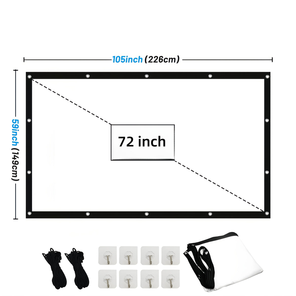 Écran de projection portable 100 pouces 4K HD 16:9 – Écran de cinéma pliable anti-plis pour intérieur et extérieur, angle de vision large 160° à projection double face pour home cinéma, camping, fêtes et présentations