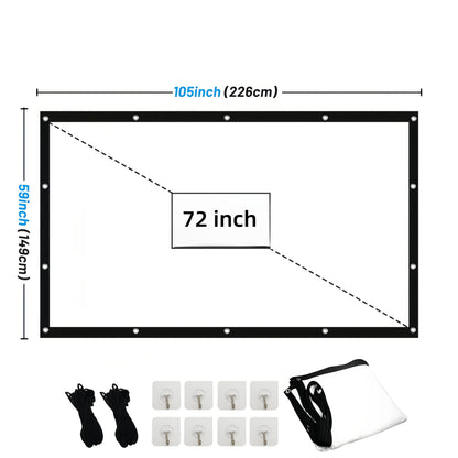 Écran de projection portable 100 pouces 4K HD 16:9 – Écran de cinéma pliable anti-plis pour intérieur et extérieur, angle de vision large 160° à projection double face pour home cinéma, camping, fêtes et présentations