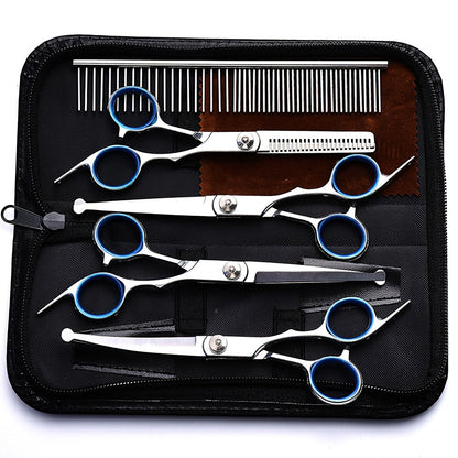 Kit de 7 ciseaux de toilettage pour animaux – Acier inoxydable 4CR avec revêtement en céramique, bouts ronds de sécurité, ciseaux droits, sculpteurs et courbes avec peigne et trousse de rangement pour chiens et chats toutes races
