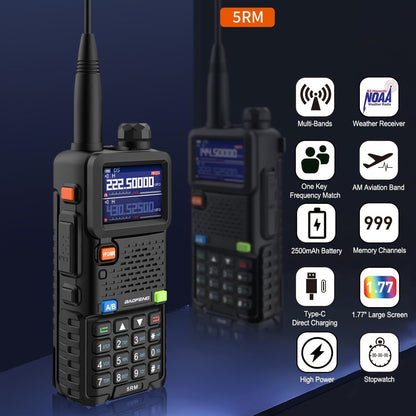 BAOFENG GM-5RH Radio GMRS longue portée 10W, lot de 2 - Talkie-walkie portable avec météo NOAA, chargement USB-C, 999 canaux, batterie 2500mAh, antennes 771 et 805S pour la chasse, le camping et l'escalade