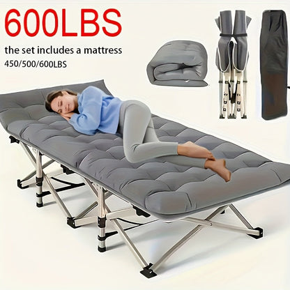 Lit de camp robuste de 190 cm – Lit pliant extra large avec matelas rabattable en option et sac de transport, capacité de 204/227/272 kg, lit d'appoint pliable et portable pour le camping en plein air pour adultes