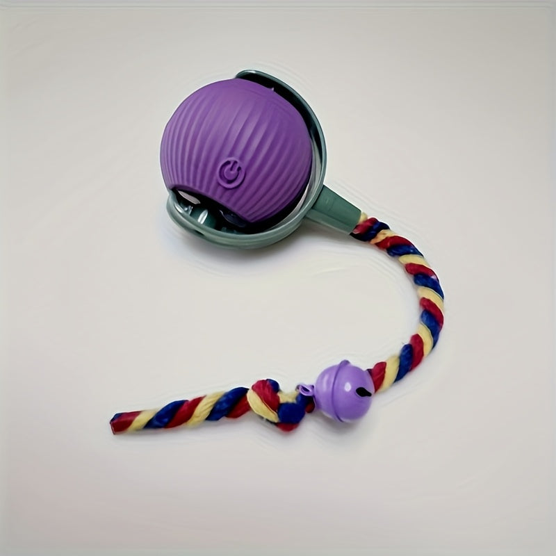 Balle jouet automatique rechargeable pour chat avec grelot et queue colorée – Jouet électrique intelligent anti-ennui pour chats et chiens, jouet interactif auto-mobile, jeu d'intérieur amusant pour chatons et chiots