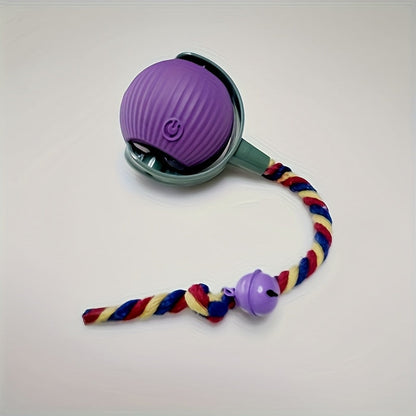 Balle jouet automatique rechargeable pour chat avec grelot et queue colorée – Jouet électrique intelligent anti-ennui pour chats et chiens, jouet interactif auto-mobile, jeu d'intérieur amusant pour chatons et chiots