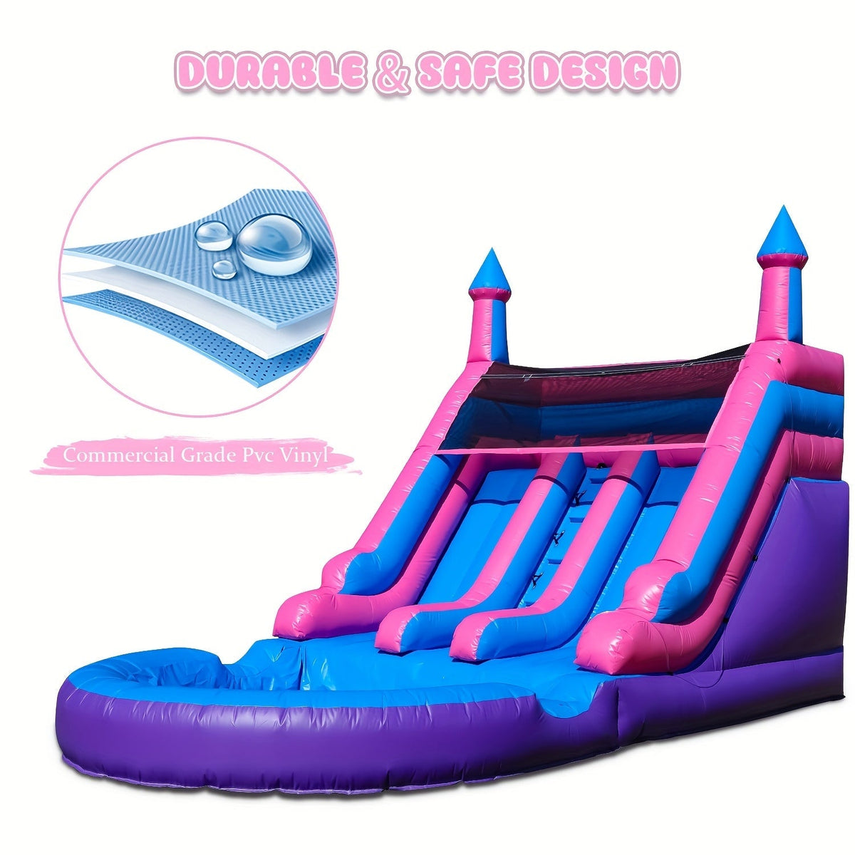 Toboggan aquatique gonflable avec château gonflable 6,4 x 3,35 x 4,1 m avec piscine, toboggan humide/sec pour enfants, aire de jeux extérieure, structure gonflable robuste de qualité commerciale avec toboggan intégré - Cadeau d'été idéal pour les enfants