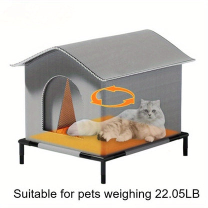 Outdoor Cat House All-Season Insulated Shelter with Stand - Oxford Cloth Cat House with Aluminum Foil Lining, Fluffy Blanket Included, Rain Snow & Wind Protection, 3 Sizes for Cats Up to 22lbs