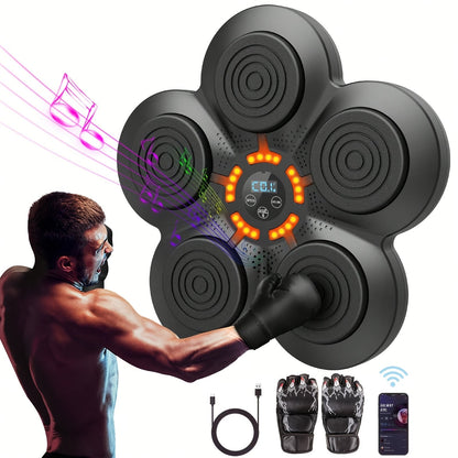 Machine de boxe musicale intelligente, cible de boxe électronique murale avec lumières LED et Bluetooth sans fil pour adultes, équipement d'entraînement de fitness à domicile avec gants de boxe inclus