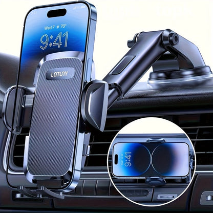3-in-1 Car Phone Holder Suction Cup & Air Vent Mount | 360° Rotation, 6.5"-8.5" Telescopic Arm, 60LB Nano-Gel Suction, Scratch-Proof – Universal Fit for iPhone, Samsung, Google & All 4"-7.2" Phones