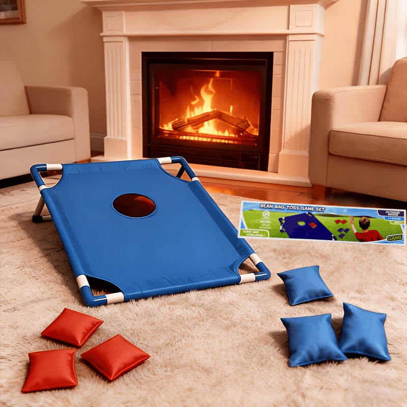 Jeu de cornhole portable avec 6 sacs de haricots rouges et bleus en coffret cadeau, jeu de lancer pour le jardin, activités familiales en plein air, voyages, fêtes et rassemblements, jeu de lancer facile à installer pour les 5 ans et plus