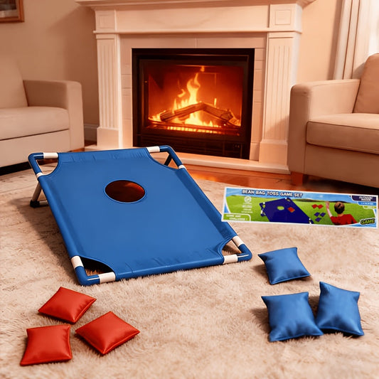 Jeu de cornhole portable avec 6 sacs de haricots rouges et bleus en coffret cadeau, jeu de lancer pour le jardin, activités familiales en plein air, voyages, fêtes et rassemblements, jeu de lancer facile à installer pour les 5 ans et plus