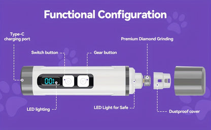Coupe-griffes électrique silencieux pour animaux avec lumière LED – Kit de tondeuse rechargeable amélioré à 3 vitesses, entretien des pattes sans douleur pour chiens et chats de petite, moyenne et grande taille