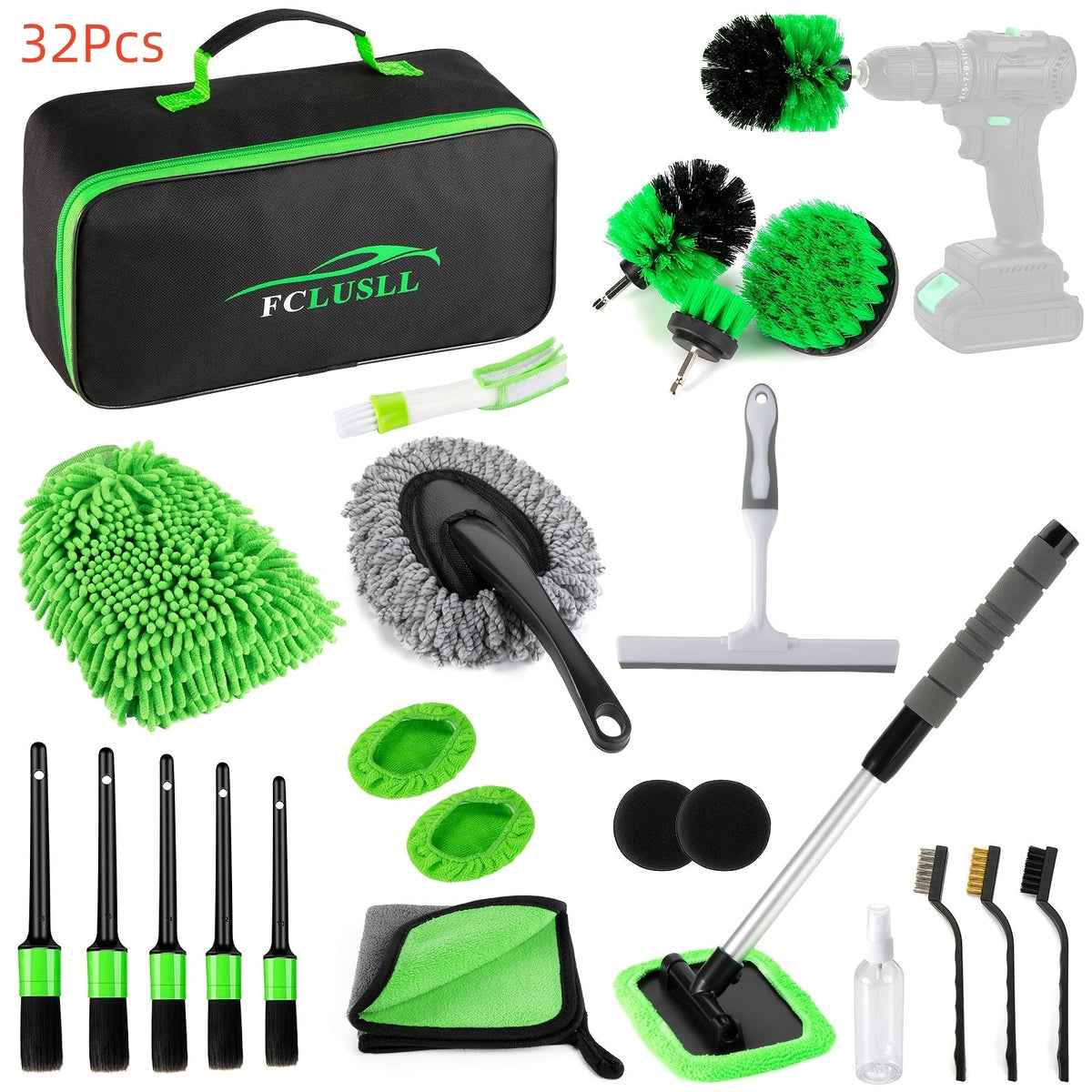 Kit de nettoyage automobile 17-35 pièces – Aspirateur portable, outil de nettoyage de pare-brise, jeu de brosses pour perceuse et ensemble de brosses pour habitacle pour un detailing complet, cadeau de fêtes pour la famille et les amis