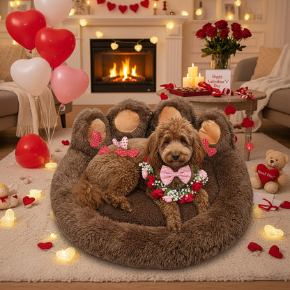 Lit pour chien et chat en forme de patte d'ours – Coussin rond apaisant, chaud et doux en peluche pour animal de compagnie avec foulard bonus, S M L XL 2XL Café Rose Gris Marron pour chiens et chats de petite, moyenne et grande taille