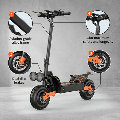 LOVEBike GT28 Dual Motor Foldable Electric Scooter for Adults – 54.6V 30Ah Battery, 55-Mile Range, Fat Tire Off-Road E-Scooter with Dual Headlights, 60 lbs