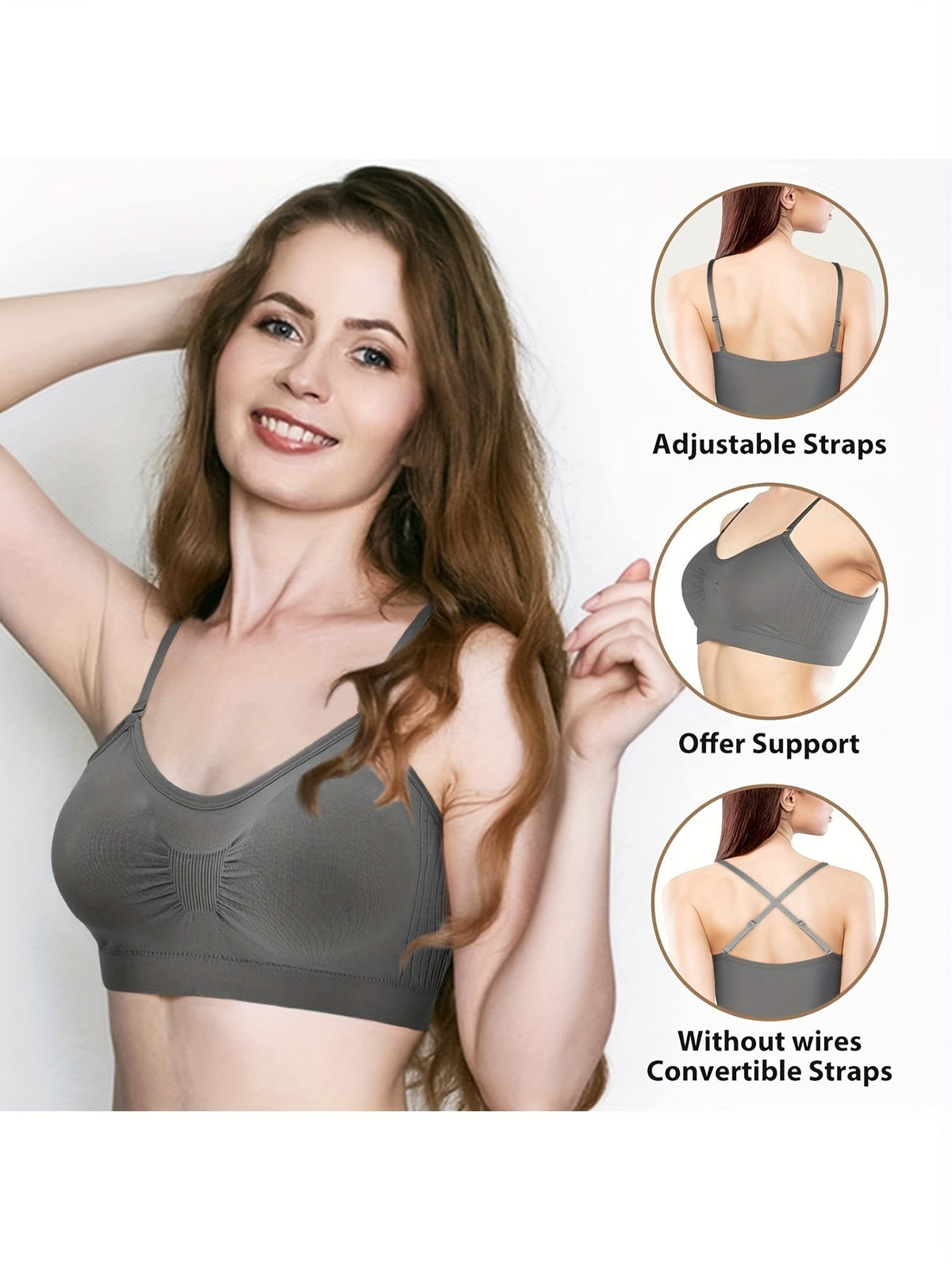 Lot de 4 brassières débardeurs à col en V avec coussinets – Soutien-gorge de sport sans armatures avec bretelles réglables pour femme, ensemble de brassières douces avec coussinets pour le quotidien, tailles S-XL, couleurs rouille, beige, vert, bleu