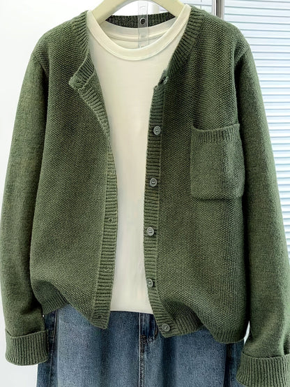 Women's Button-Front Pocket Cardigan Sweater – Casual Cozy Knit Open Layer for Autumn & Winter in 13 Colors