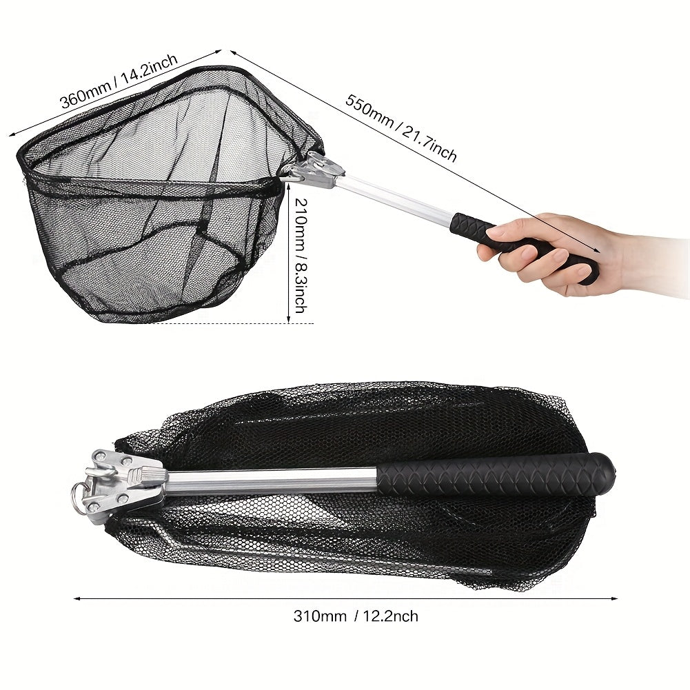 Épuisette de pêche télescopique pliable avec cadre en alliage d'aluminium – Manche extensible de 55 à 190 cm pour la pêche au bar, à la truite et à la mouche, épuisette professionnelle portable et repliable