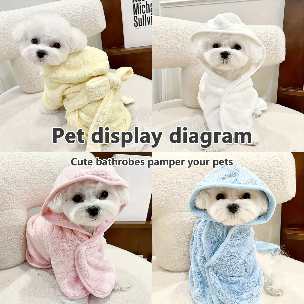Peignoir ultra-absorbant pour chiens et chats - Serviette en microfibre douce à séchage rapide avec fermeture sécurisée pour petits chiens, chats et chatons, confort toutes saisons, 6 couleurs et tailles S M L