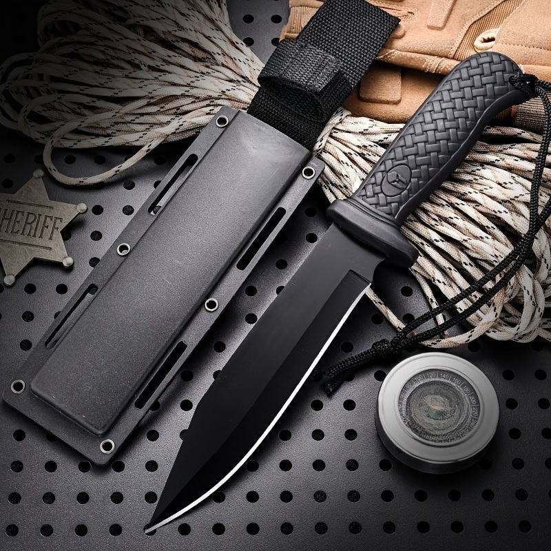 Couteau à lame fixe d'extérieur de 24,4 cm avec étui multifonction - Couteau droit noir et orange pour l'exploration en milieu sauvage, le canyoning, la randonnée en montagne et la chasse, conçu pour les hommes