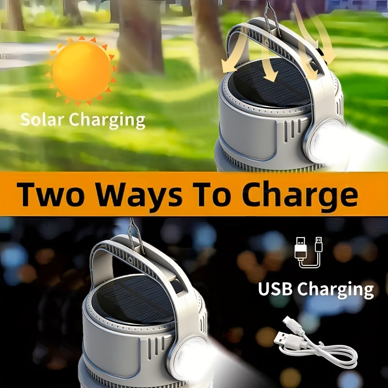 Lanterne de camping LED solaire rechargeable 6 modes - Batterie externe USB, crochet, autonomie 4-8 heures, éclairage extérieur portable pour camping sous tente, randonnée, alpinisme et urgence