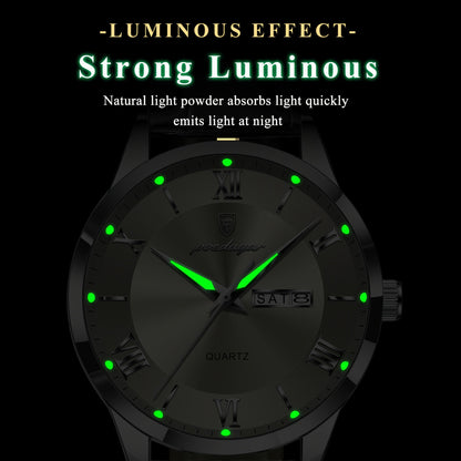 Montre à quartz pour homme POEDAGAR, étanche, cadran lumineux, affichage du calendrier et de la semaine – Montre-bracelet analogique de sport décontracté, boîtier en alliage, 11 couleurs argent, or, noir, bleu, cadeau pour homme