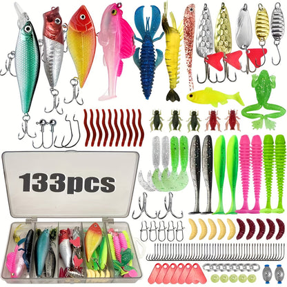 Kit d'articles de pêche complet pour eau douce, de 83 à 409 pièces – Spinnerbaits, crankbaits, têtes plombées, plombs, hameçons et mallette de rangement, assortiment ultime de leurres pour la pêche au bar pour débutants et professionnels