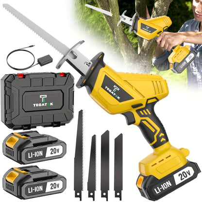 Scie alternative sans fil avec éclairage LED et verrouillage de sécurité | Scie électrique polyvalente, lames remplaçables, boîte à outils incluse – Options 1 ou 2 batteries, jaune/vert/rouge