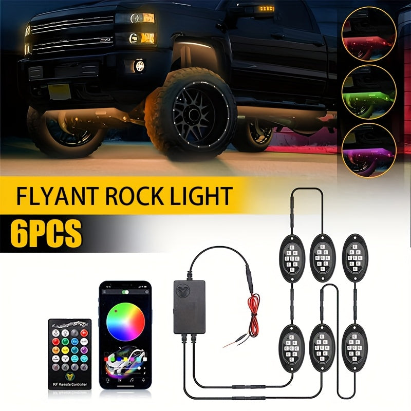 Kit de lumières LED RGB pour camions et pick-ups – Activation sonore, contrôle par application et télécommande, éclairage néon multicolore pour châssis, 9 grosses ampoules LED, 4/6/8/10 modules d'éclairage de bas de caisse