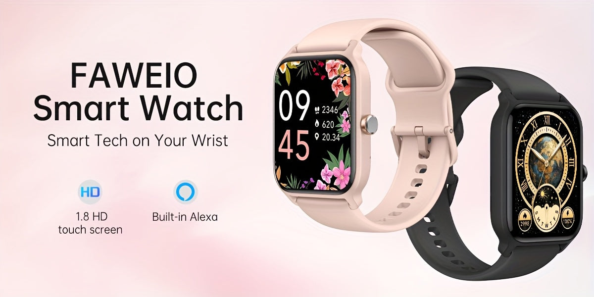 FAWEIO Smart Watch with Alexa & Wireless Calling – 1.8" HD Touchscreen, Fitness Tracker, 100+ Sports Modes, Compatible with iPhone & Android, for Women & Men