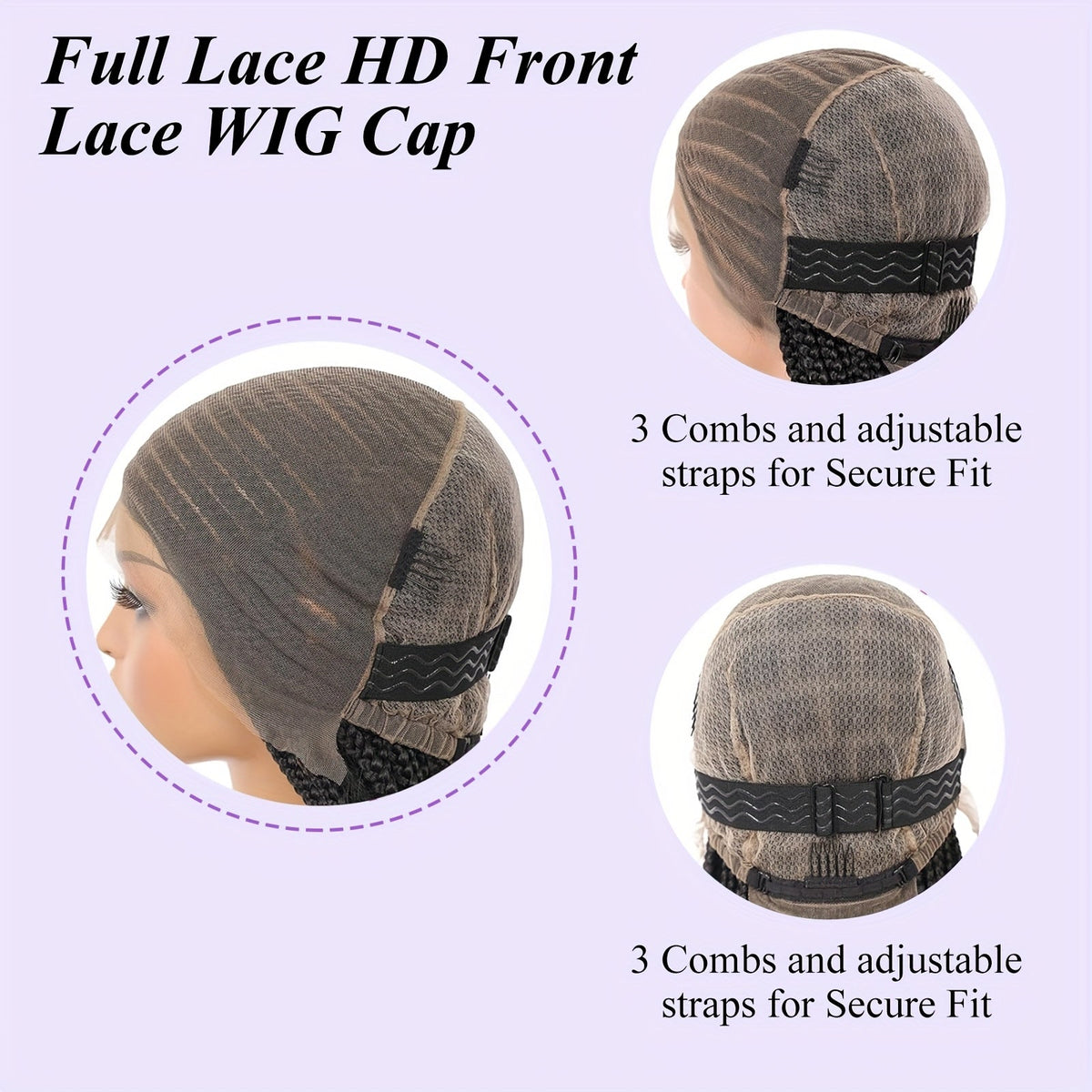 Perruque Box Braid HD Lace Front pour femmes noires, 36 pouces – Full Lace Frontal synthétique, ligne de cheveux naturelle, pour tous les jours et les fêtes, noire