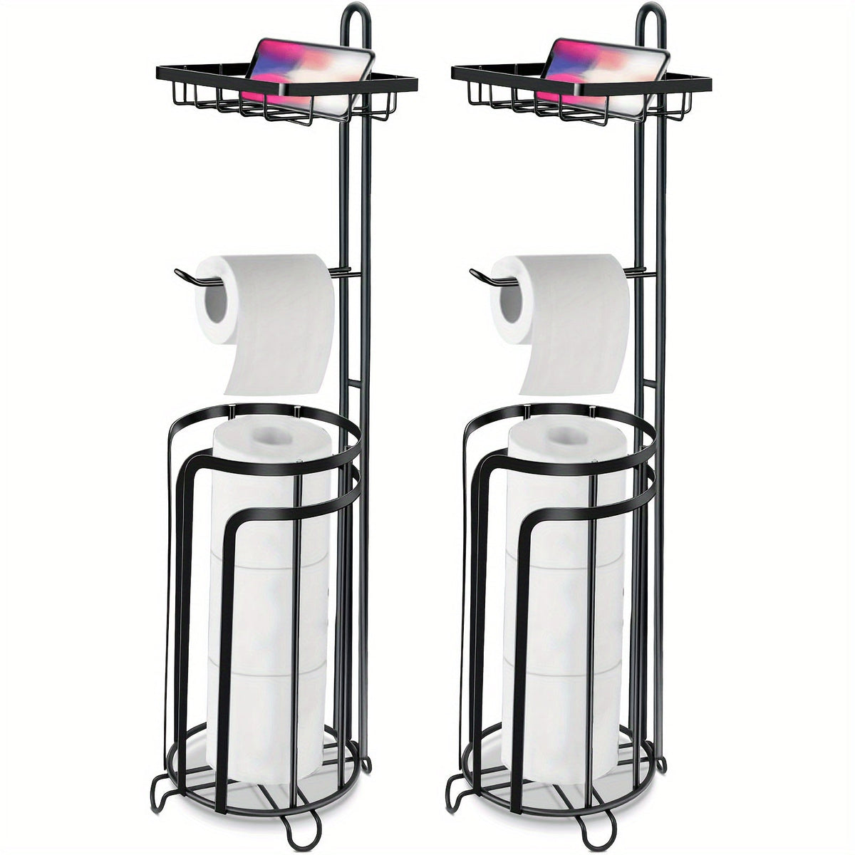Porte-papier toilette sur pied – Support en métal avec rangement pour 3 rouleaux de réserve, distributeur moderne pour salle de bain, sans perçage, cadeau de pendaison de crémaillère et de Noël