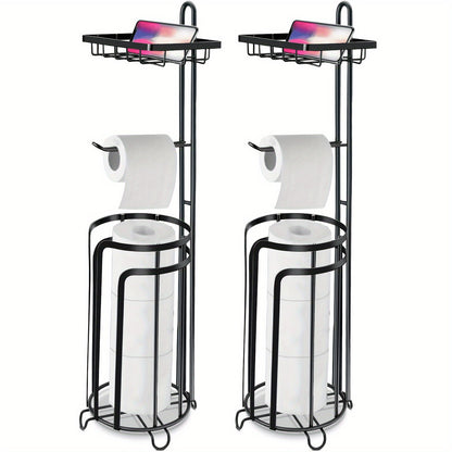 Porte-papier toilette sur pied – Support en métal avec rangement pour 3 rouleaux de réserve, distributeur moderne pour salle de bain, sans perçage, cadeau de pendaison de crémaillère et de Noël