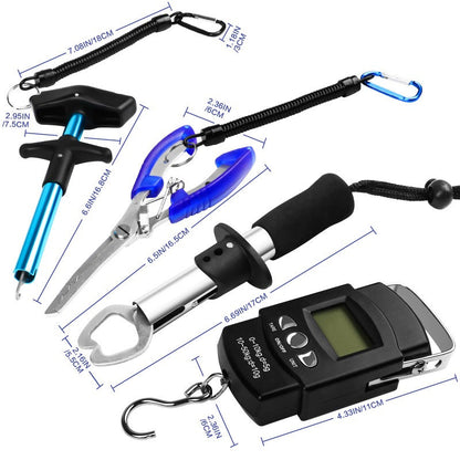 Ensemble de pinces de pêche 7 pièces : pince à poisson, décrocheur d'hameçons, écailleur, sac de rangement, acier inoxydable résistant à la corrosion pour pêche en eau douce et en mer – Cadeau de pêche pour homme